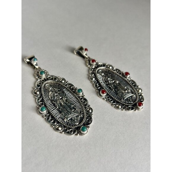 Turquoise Sterling Silver 925 Our Lady of Guadalupe Pendant - Picture 15 of 16